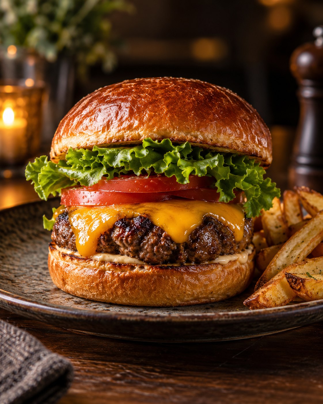 Hamburguesa con queso y verduras