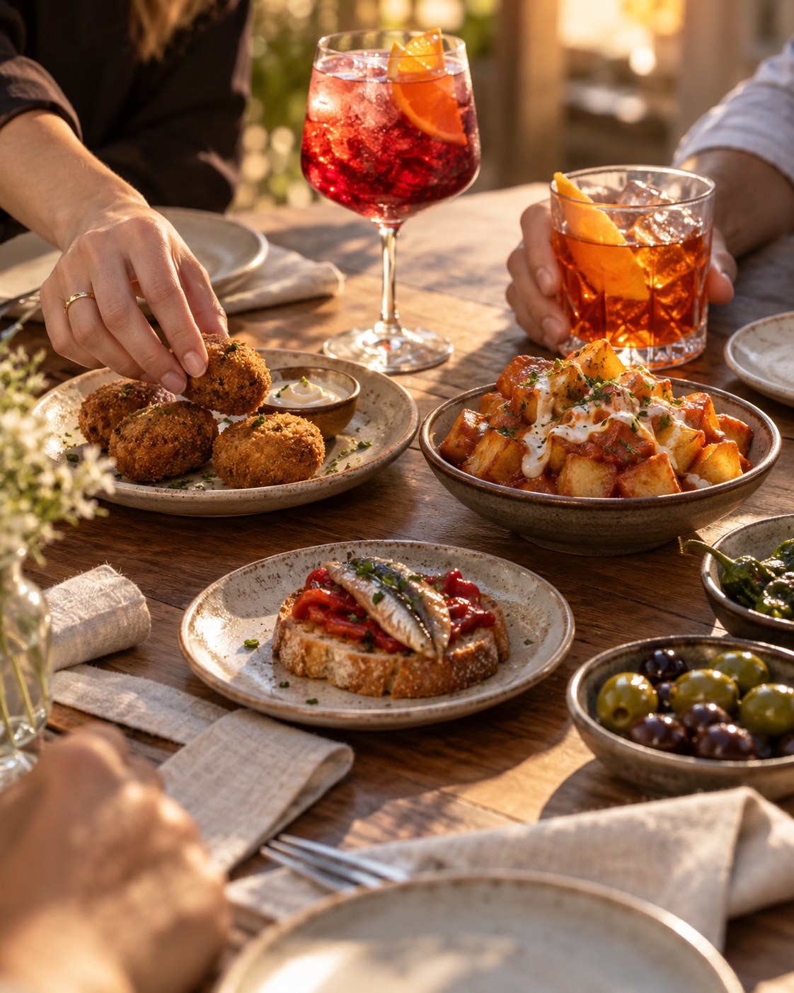 Tapas y cócteles para compartir alrededor de la mesa