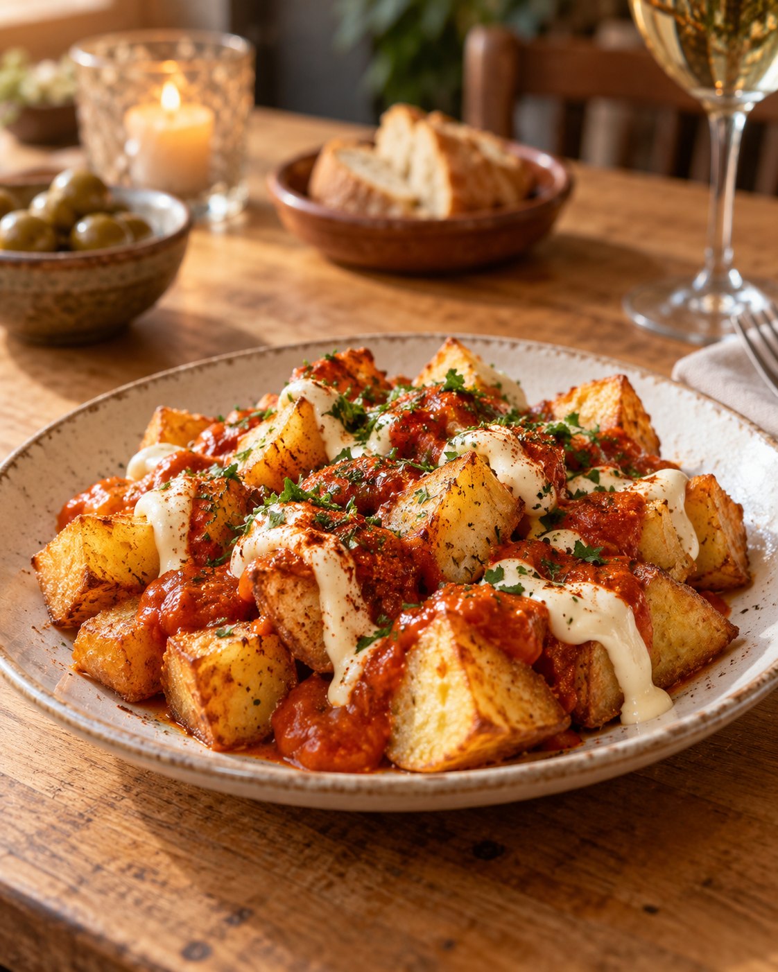 Patatas bravas con salsa y alioli